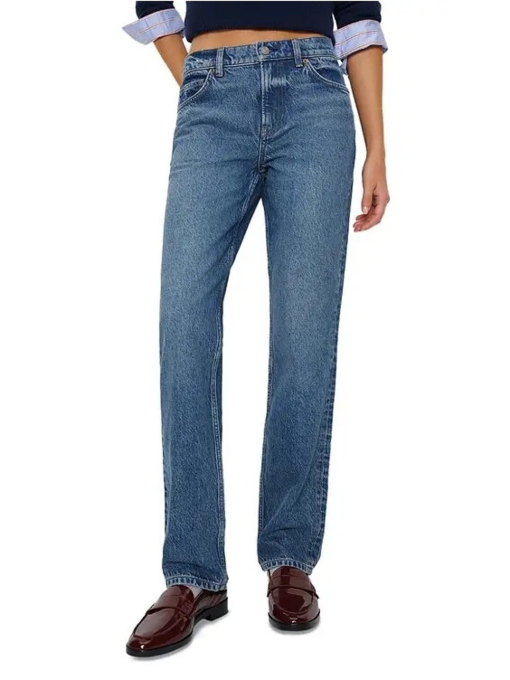 Reformation Greer Mid Rise Straight Jeans Pelican Blue Size 25